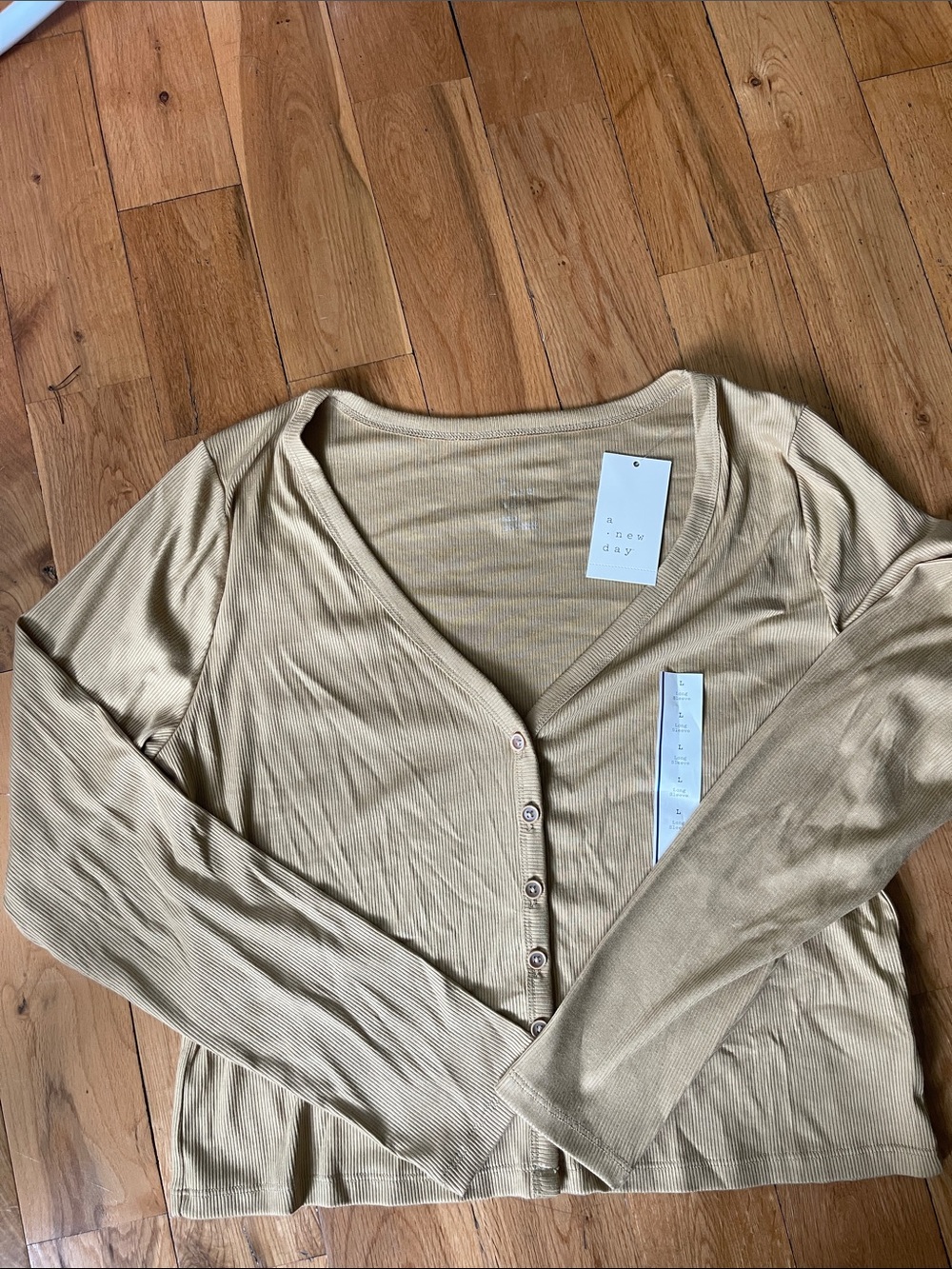 a new day Beige Ribbed V-Neck Button Cardigan